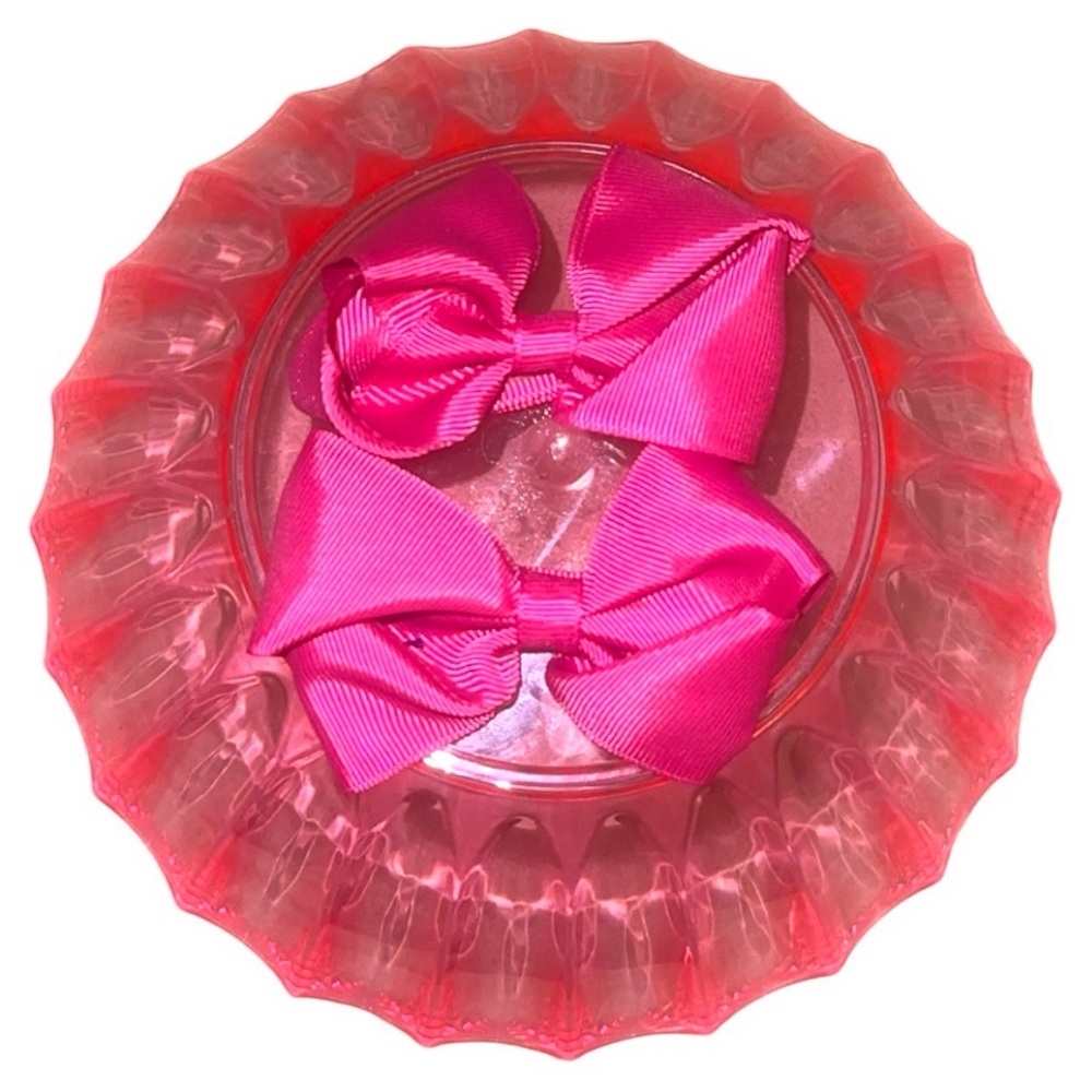 Pink Hair Bows in Red Decorative Dish